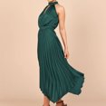thumbnail image 4 of Vestido Elegante Vestido irregular con cuello halter plisado Cgtredaw para Mujer Verde oscuro T M, 4 of 6