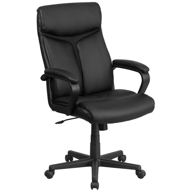 High Back Black Leather Executive Swivel Chair with Slight Mesh Accent and Arms