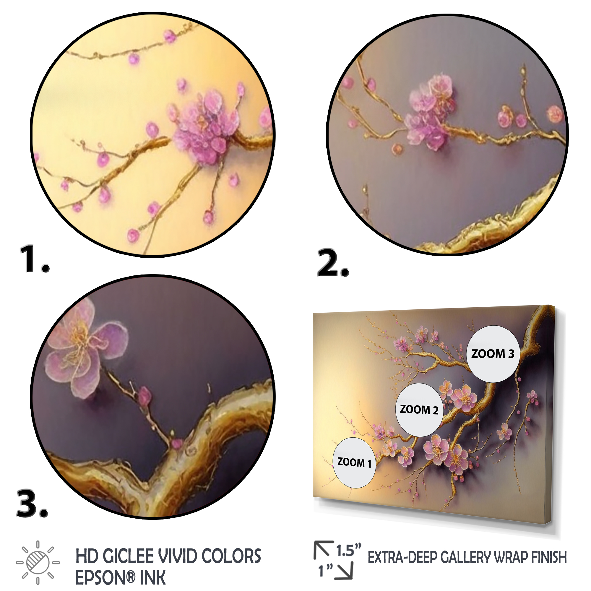 Designart Pink And Plum Cherry Blossom Branch VII Canvas Wall Art