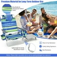 thumbnail image 5 of Backpack Beach Chair, 5 Position Adjustable Camping Chairs with Aluminum Table, Head Pillow, Cooler Bag, Cup Holders, Folding Beach Chairs for Adults (with Table, Blue & Green Stripes), 5 of 9
