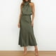 thumbnail image 3 of Vestido largo de satén para mujer con cuello alto, sin mangas y abertura lateral - Vestido formal/informal de noche para bodas/cócteles, 3 of 7