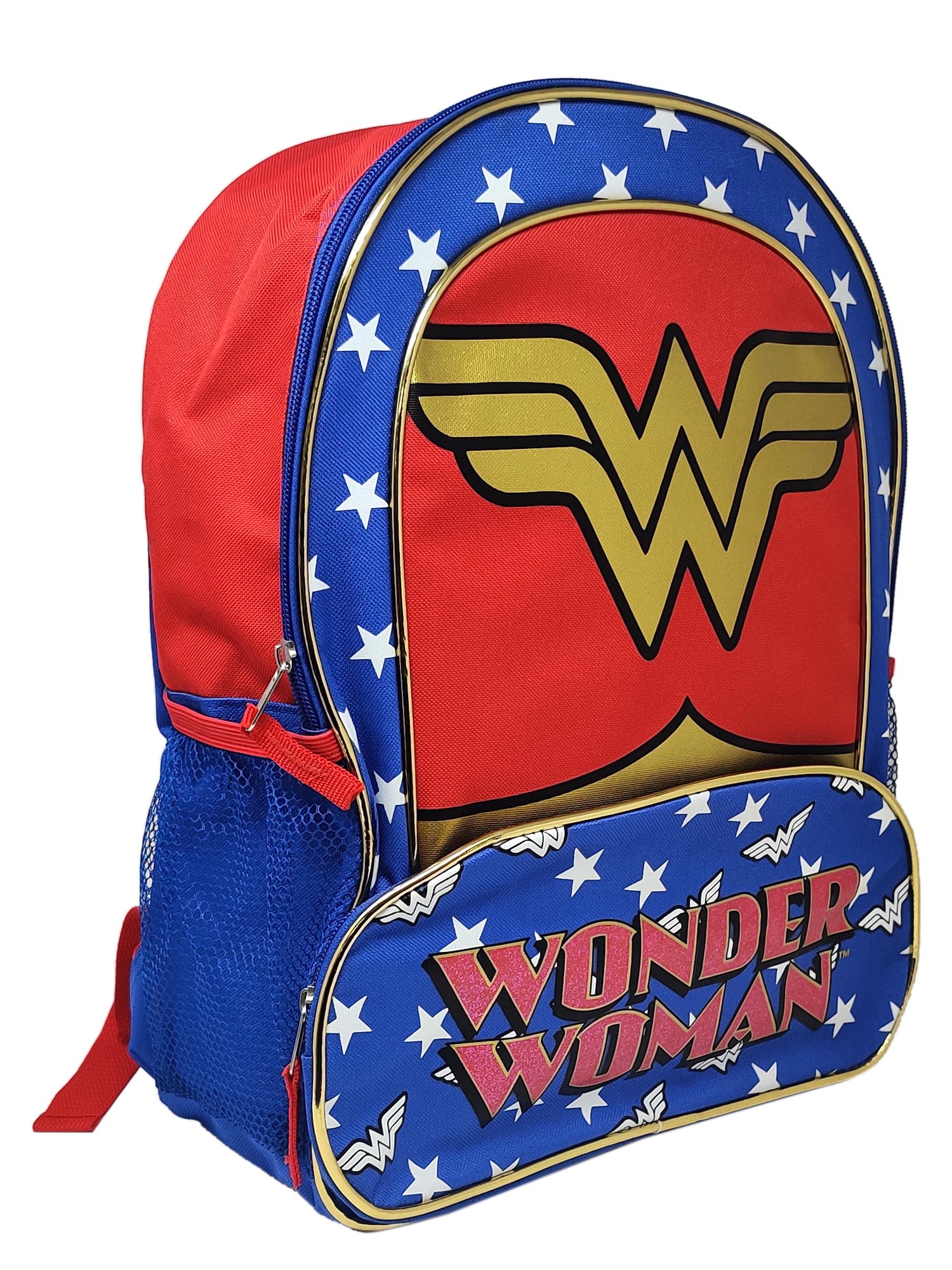 DC Wonder Woman Backpack 16" Glitter Logo Red White Blue Gold - image 1 of 3