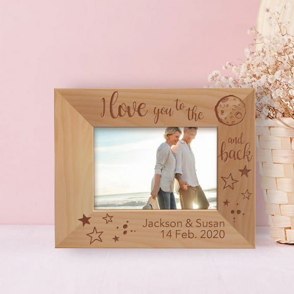 I Love You To The Moon And Back Personalized Wooden Frame-5" x 3 1/2" Brown Horizontal