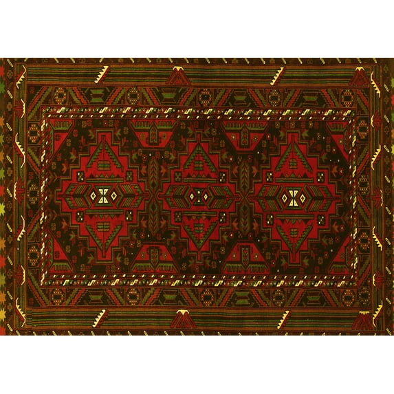 Ahgly Company Machine Washable Indoor Rectangle Persian Yellow Traditional Area Rugs, 2' x 3'