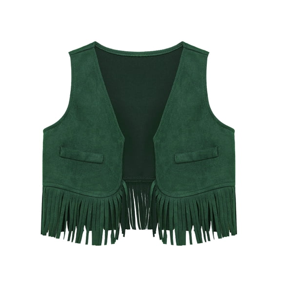 LiiYii Unisex Baby Western Cowboy Cowgirl Vest Sleeveless Open Front Fringed Tassels Waistcoat Green 3-6M