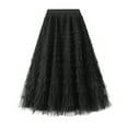 thumbnail image 4 of Women's Ruffle Mesh Vintage Calf Length Skirt - High Waist A Line Pleated Tutu Skirt (M-L Sizes), 4 of 6