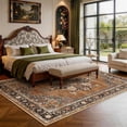 thumbnail image 2 of Toyoso 8x10 Large Traditional Area Rug, Bordered Geometric Silicone Carpet, Durable Washable Non Slip Large Floor Decor for Dining Room and Family Space, 0.25 inch Stain Resistant Rug, Brown Rust, 2 of 7