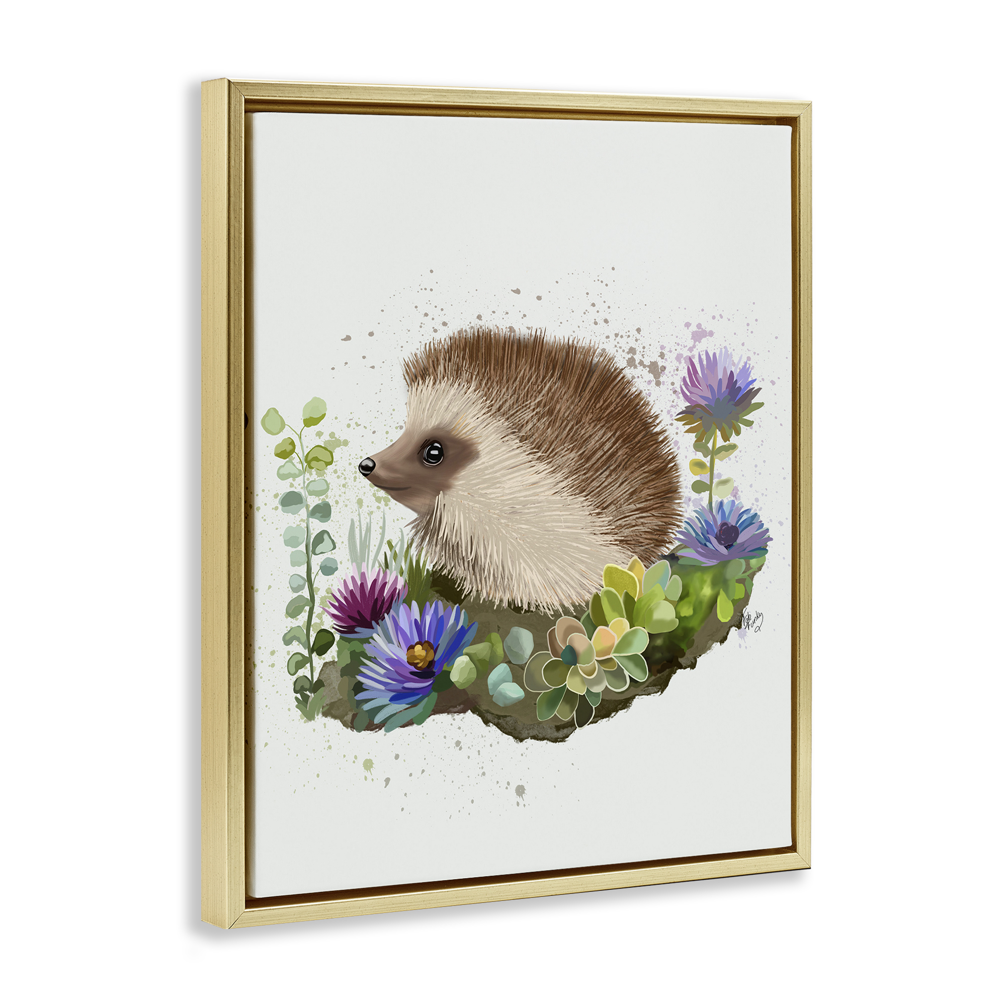 Stupell Industries Hedgehog in Garden Animals & Insects Painting Gold Floater Framed Canvas Art Print Wall Art, 25 x 31