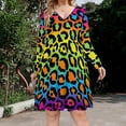 thumbnail image 2 of Neon Rainbow Leopard Print Long Sleeve Dresses For Women Vintage Elegant Party Dress Oversized V-neck Dress S-8XL, 2 of 7