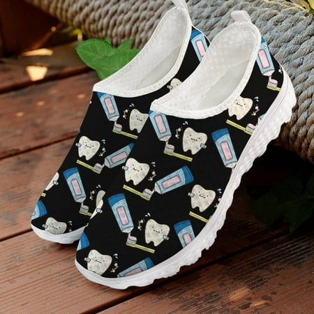 

Cute Teeth Pattern Women Flats Shoes Air Mesh Brethable Summer Slip On Sneakers Nursing Shoes for Girl Zapatos mujer