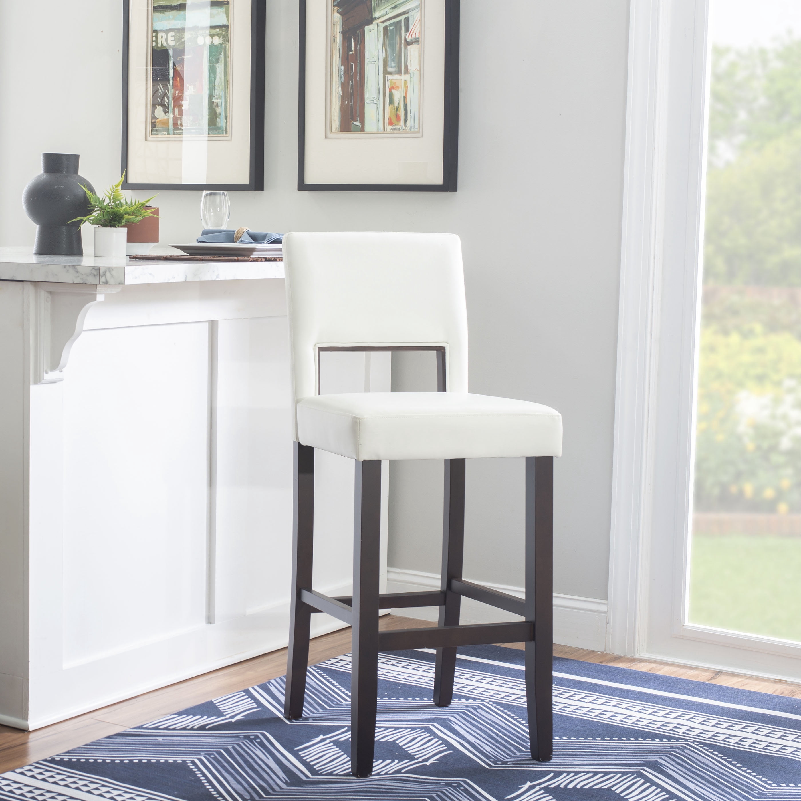 Linon Jevon 30" Mid Back Indoor Upholstered Bar Stool, Espresso/ White Faux Leather