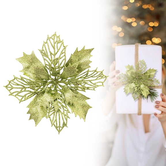 HONGLIN Christmas Ornaments, 4.33 Inch Glitter Hollow Christmas Picks For Tree And Wreath, Sparkling Christmas Flowers For Holiday And Party Decor