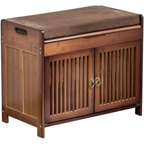 Shoe Storage Bench for Entryway,3 Tier Bamboo Shoe Rack Bench with Upholstered Seat for Living Room (Color : Brown, Size : 58 * 32.5 * 50cm)