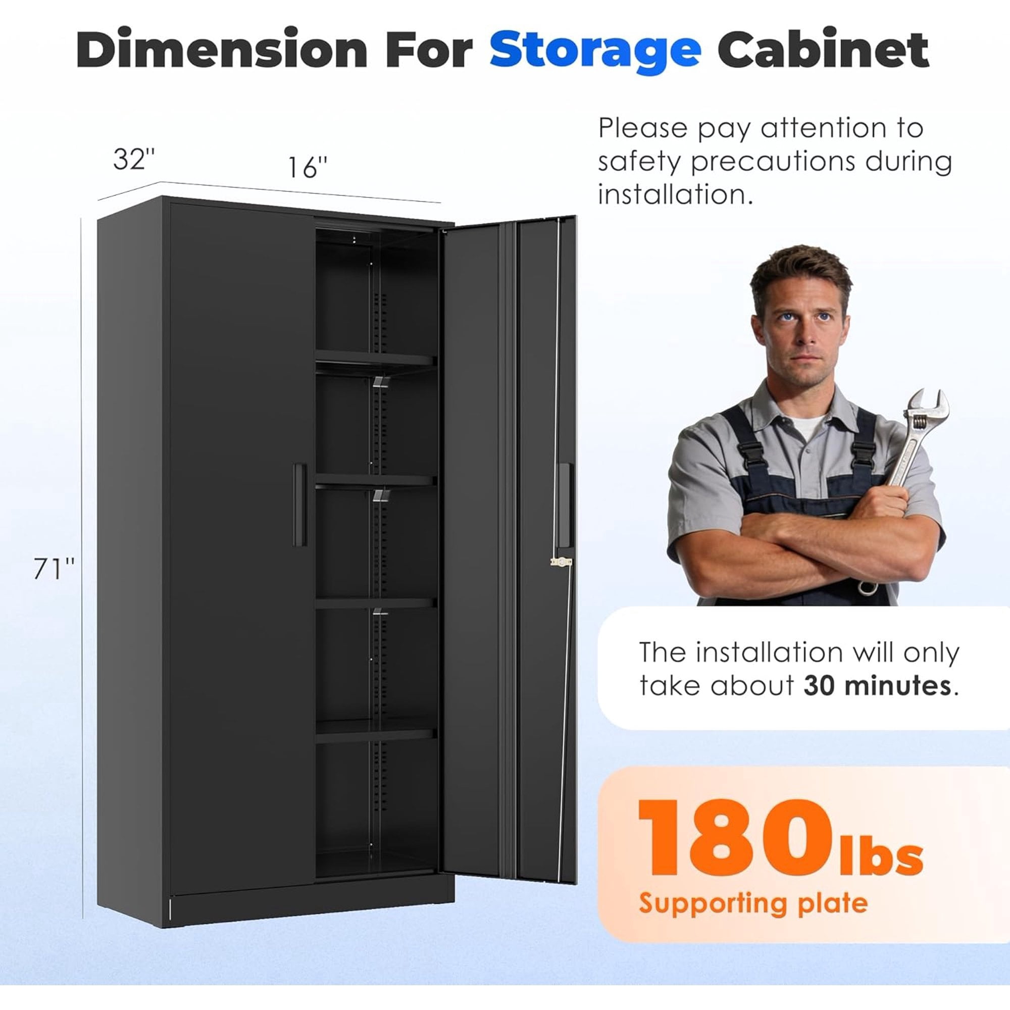 SOLAURA Metal Storage Office Cabinets with Locking Doors and Adjustable Shelves, 71 inch Tall Steel Storage Cabinet for Office, Home (Black)