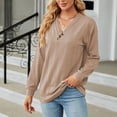 thumbnail image 5 of CQONEPT Women's Long Sleeve V Neck Tops Textured Knit Button Pullover Top Casual Loose Fit Fall Fshion Tunic Shirts Khaki 2XL, 5 of 6