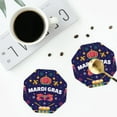 thumbnail image 4 of Honeii Happy Mardi Gras print Leather Coaster Set of 4, ideal for safeguarding your furniture from drinks spills and effortless cleanup-Octagon, 4 of 6