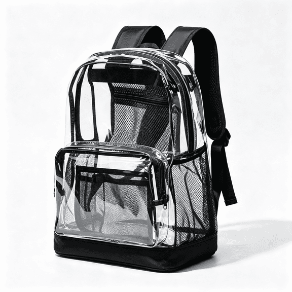 Clear Backpack Heavy Duty Transparent Bookbag 0.5mm PVC See Through Bag with Padded Straps for School Work Travel 15x12x7.5 Inches