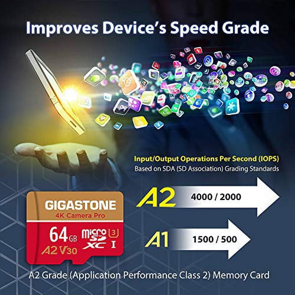 [5-Yrs Free Data Recovery] Gigastone 64GB Micro SD Card, 4K Camera Pro, UHD Video for GoPro, Action Camera, Wyze, DJI, Drone, Nintendo-Switch, R/W up to 95/35MB/s MicroSDXC Memory Card UHS-I U3 A2 V30