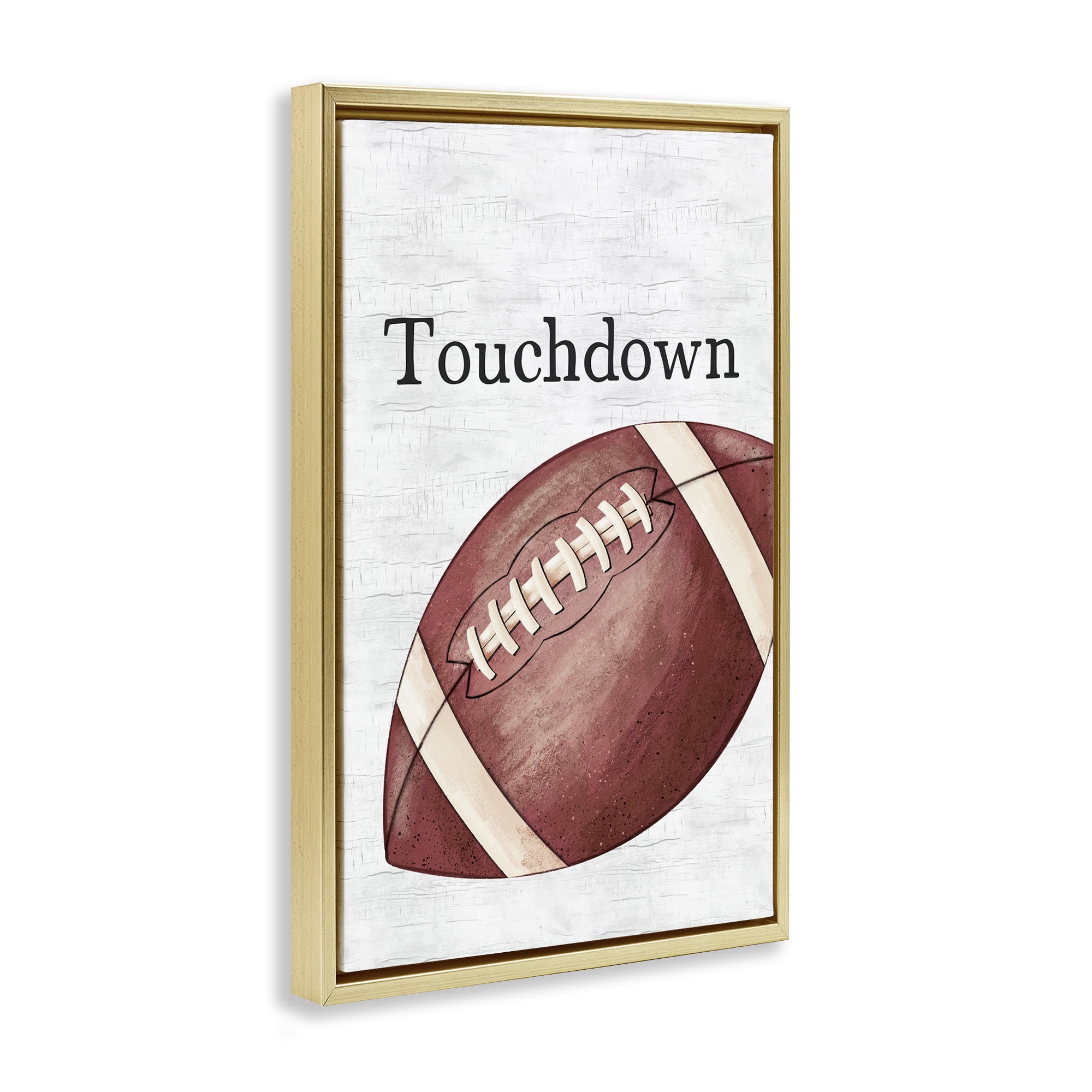 Stupell Industries Touchdown with Football Sports Painting Gold Floater Framed Canvas Art Print Wall Art, 21 x 31