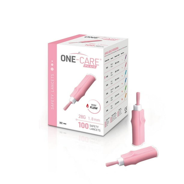 ONECARE PLUS Safety Lancets, ContactActivated, 28G x 1.8mm, 100/bx