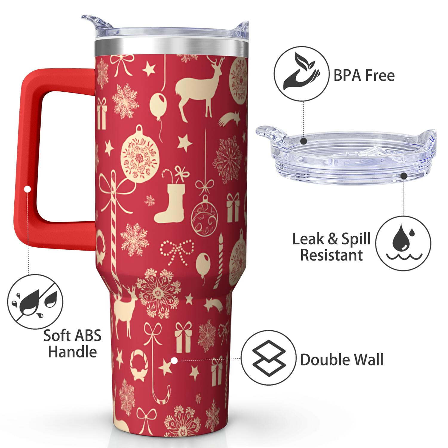 1pc 40 oz Christmas Tumbler with Lid and Straw Stainless steel Insulated tumblers Cute water bottle Travel/Gym coffee tumbler Gifts for Women/men