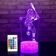 Baseball Night Lights for Kids Baseball Gifts 16 Colors Change with Remote Control 3D Optical Illusion Baseball Decor Lamp As a Gift Ideas for Kids Boys Birthday Gifts (Baseball)