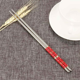 5 Pairs Titanium Plated Stainless Steel Chopsticks - 9.25 Inch, Non-Slip Tips, Square Laser Design, Gift Set