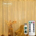 thumbnail image 2 of GRNSHTS Curtain String Lights 300 LEDs Window Curtain Fairy Lights Copper Wire Twinkle String Lights USB Remote Control 8 Modes Hanging Lights for Bedroom Indoor Home Wedding Decor (Yellow), 2 of 14