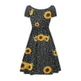 thumbnail image 2 of SCRAWLGOD Sunflowers Leopard Print Dresses for Women with Short Sleeves Midi Dresses Breathable One-Piece Dress for Women Summer Wide Neck for Holidays Size M, 2 of 7