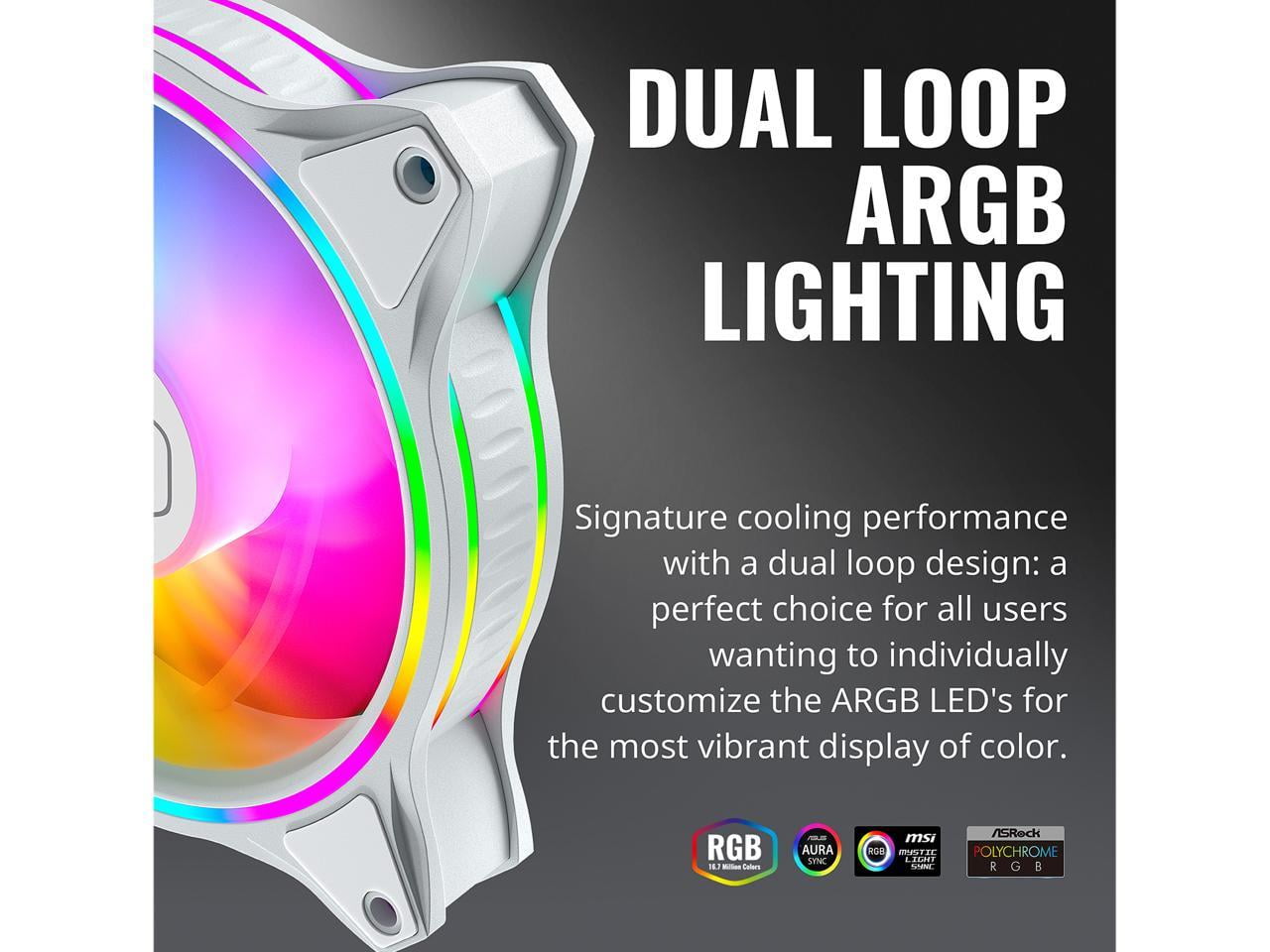 Cooler Master MasterFan MF120 Halo 3in1 Duo-Ring ARGB 3-Pin Fan, 24 Independently LEDS, 120mm PWM Static Pressure Fan, Absorbing Pads for Computer Cas Cooler Master MasterFan MF120 Halo² White Edition ARGB LED Cooling