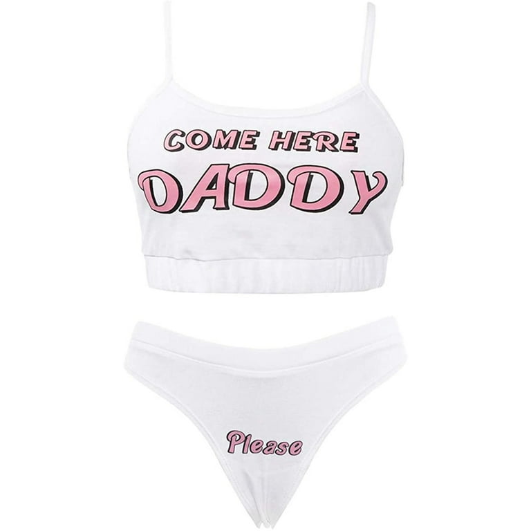 Sexy Women Come Here Daddy Please Strappy Lingerie Set 2pcs Slutty  Underwear Tank Tops And Panty Pajamas Sleepwear