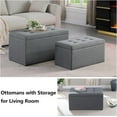 thumbnail image 3 of Storage Ottoman Bench with 2.56-inch Thick Seat, 31.5 inch Nesting Ottoman Set of 2, Hinged Flip Top Bench with Storage for Living Room, Bedroom, Grey, 3 of 15