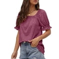 thumbnail image 3 of Camiseta de manga soplada para mujer, color puro, suelta, suave, agradable a la piel, blusa de manga corta de moda para trabajo de oficina al aire libre, 3 of 6