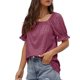 thumbnail image 3 of Blusa informal holgada, suave y elegante de manga corta para usar en la oficina o al aire libre, talla S, camiseta de manga abullonada morada para mujer, 3 of 6