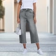 thumbnail image 2 of Womens Wide Leg Capris New Capri Jean for Women Summer Straight Leg Versatile Cropped Pants Fashion Frayed Hem Denim Capri Pants with Pocket Gray S, 2 of 9