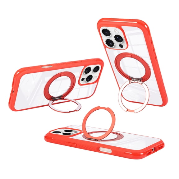 Magnetic for iPhone 15 Pro Max Case with Invisible 360 Rotating Stand[Compatible with MagSafe][HD Clear Crystal][Military Drop Protection] Shockproof Phone Cover For iPhone 15 Pro Max,Red