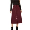 thumbnail image 3 of Lixiuxyad Women's Midi Skirt Women's Long Skirt Solid High Waist Skirt Corduroy Hip Wrap Single Breasted Slim Fit Solid Skirt Fall And Winter,Red, 3 of 5