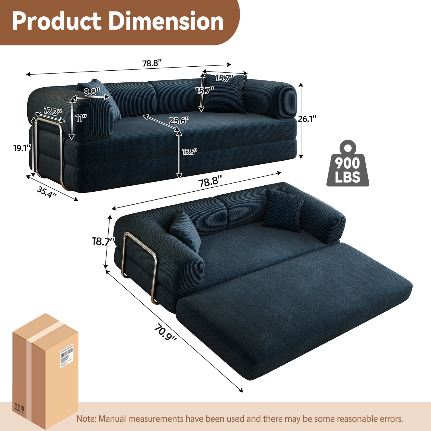 Eyisean 78.8" Corduroy Convertible Sofa Bed with Stainless Fixed-Shape Frame, 4-in-1 Boneless Loveseat with Pull-Out Bed, Lounge Futon Sofa Couch Floor Mattress for Living Room, No Assembly Required
