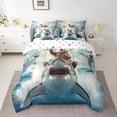 thumbnail image 2 of Feelyou Bear Riding Shark Bedding Comforter Set 7pcs for Kids, Kawaii Cartoon Animal Queen Bedding Sets, Cute Sealife Reversible Queen Sheet Sets, Super Cozy Room Decor, 2 of 7