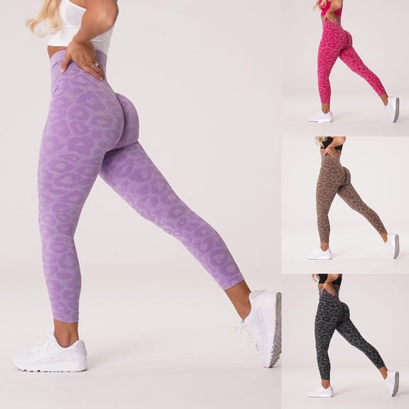 YUEHUA Women's Leopard Print Seamless Yoga Leggings, Butt Lifting Tummy Control Workout Pants, High Waist Compression Tights for Fitness
