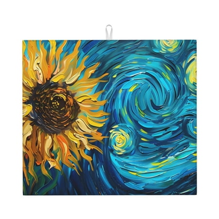 

Honeii Starry Sunflower Dreamscape for Dish Drying Mat for Kitchen Counter Non-slip Rubber Backed Hide Stain Kitchen Super Absorbent Draining Mat Dish Rack Pad
