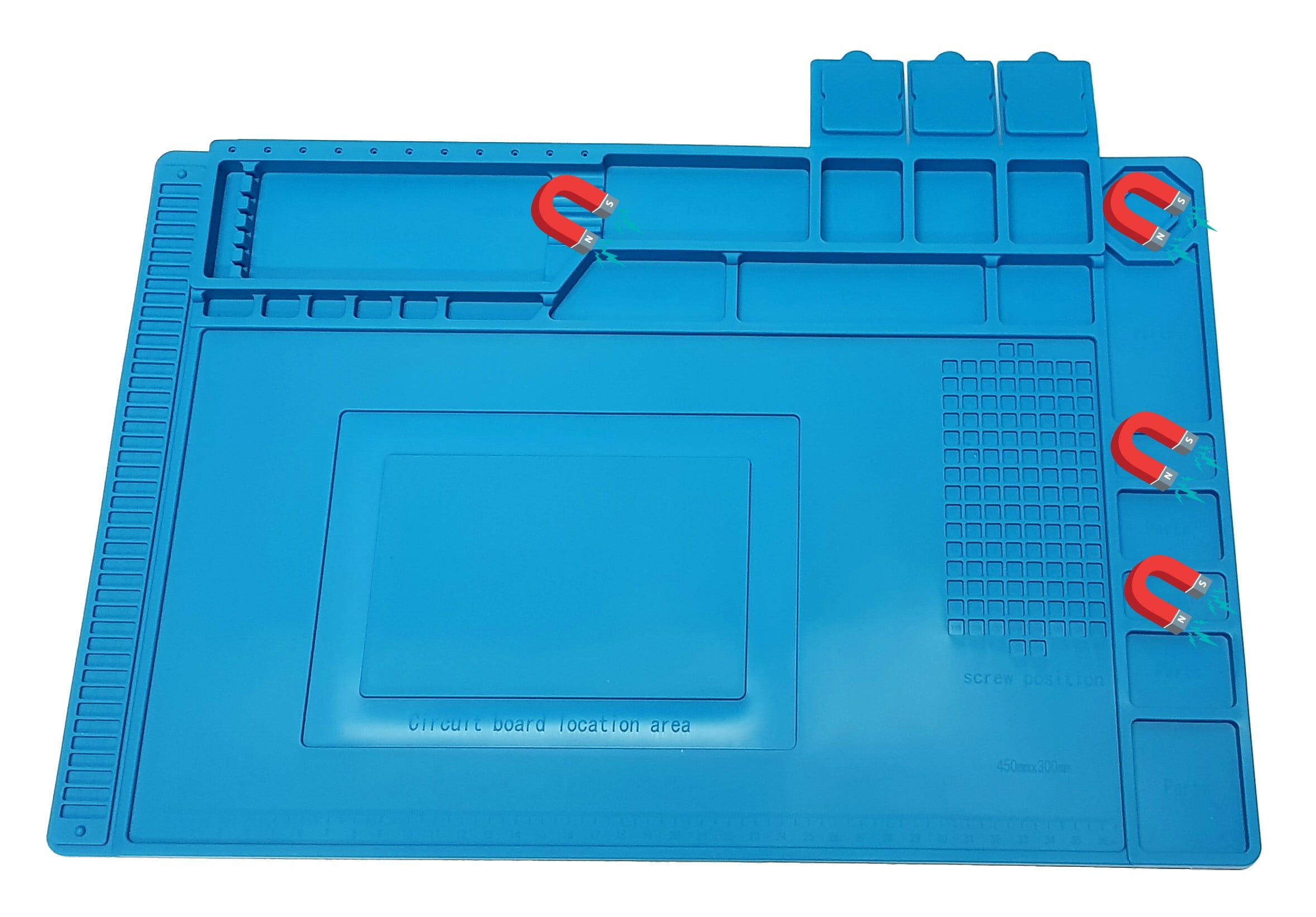 Heat Resistant Silicone Work Mat With Screwdiver Holder & Magnetic Sections (45cm x 35cm)