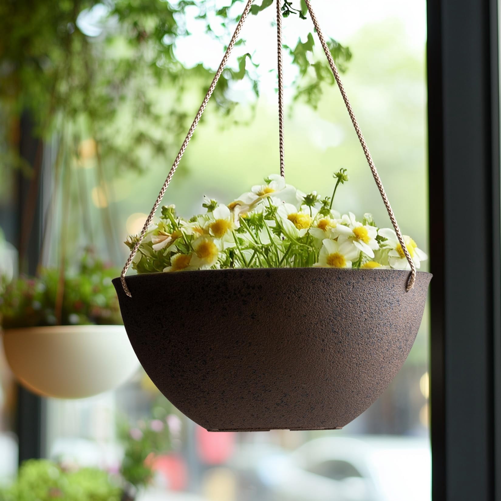 Large Hanging Planters Set of 2 13 Inch Flower Pots Outdoor Indoor Garden Decor Iron Finish