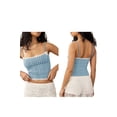 thumbnail image 3 of Women'S Y2k Gingham Square Neck Crop Tank Tops Spaghetti Strap Lace Trim Bow- Front Tops - Shirt Blue M, 3 of 7