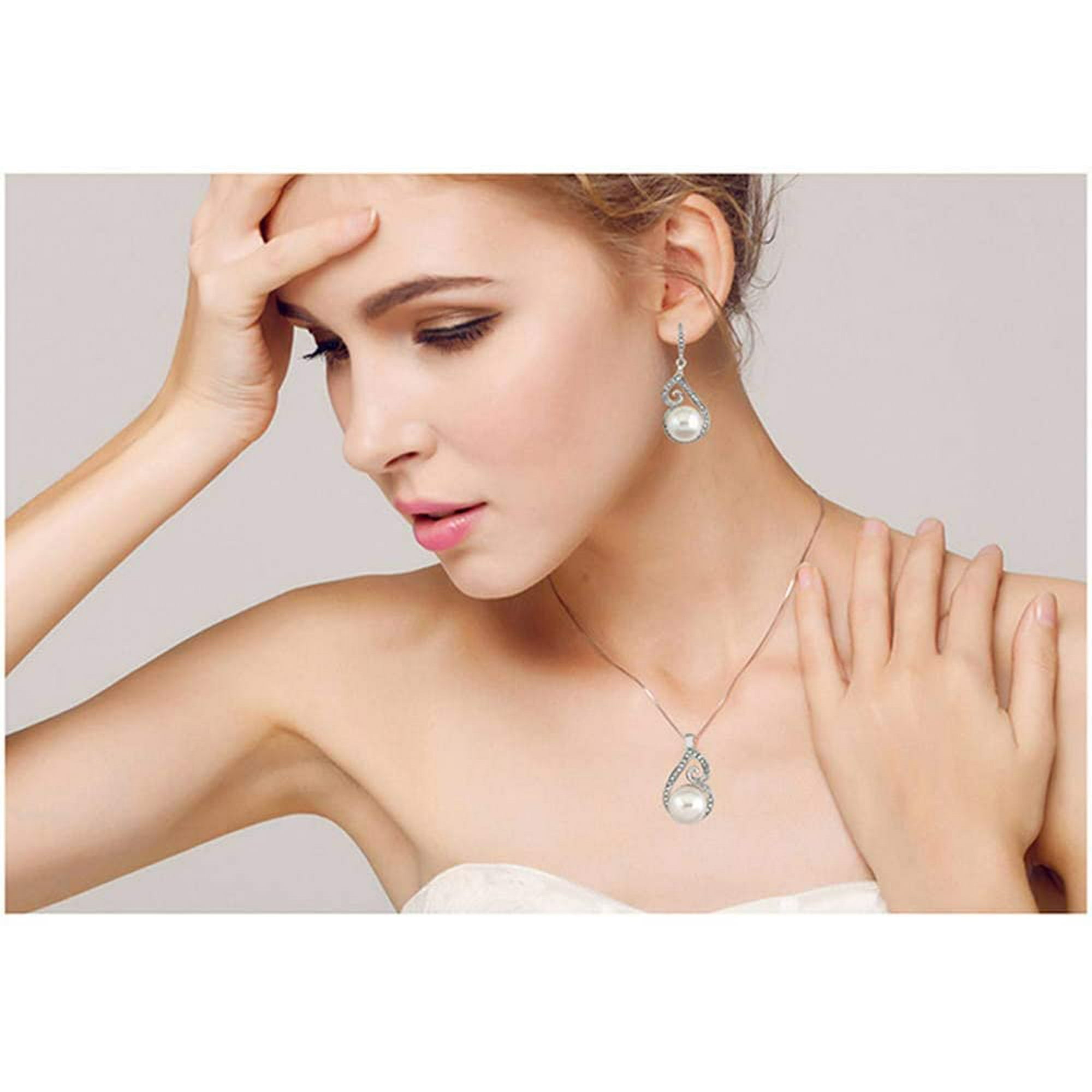 Gold and pearl necklace and earring set deals