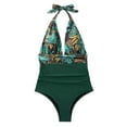 thumbnail image 4 of Xudanell One Piece Swimsuit Women High Cut Bathing Suit High Neck Full Coverage Racerback Sexy Spring Summer Swimwear Swimwear for Women Vacation (Green,M), 4 of 5