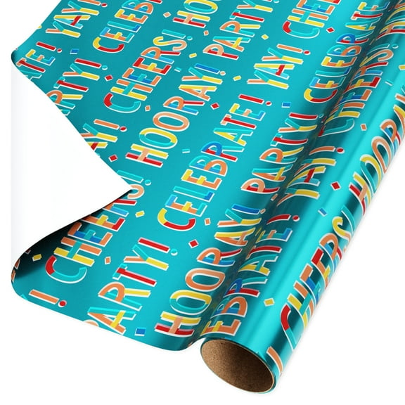 American Greetings 30 in. Teal All Occasion Foil Wrapping Paper, Happy Birthday (1-Roll, 15 Sq. ft.)