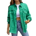 thumbnail image 2 of TrendOFT Oversized Jean Jacket for Women Trendy Casual Long Sleeve Denim Shirts Distresse Denim Jacket Fall Outfits 2025 Army Green M, 2 of 8