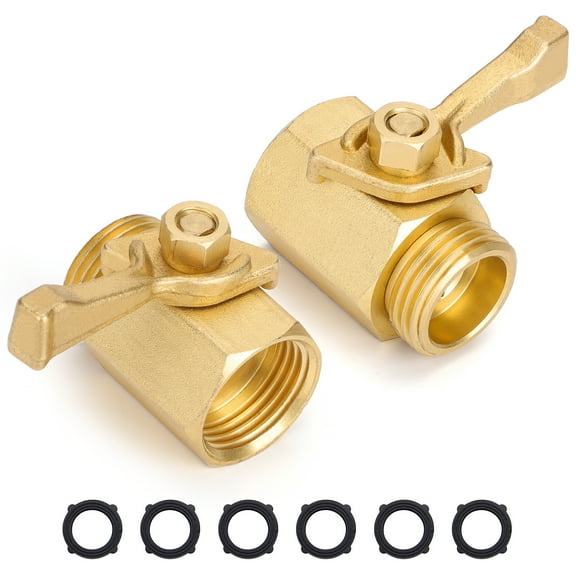 TSV 2pcs Garden Hose Shut Off Valves, 3/4" Heavy Duty Brass Garden Hose Connectors with 6pcs Washer