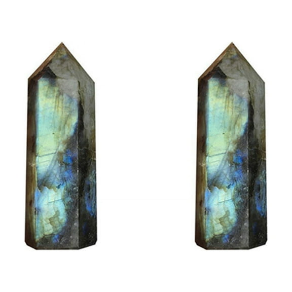 2X Moonstone Crystal Column Natural Labradorite Quartz Obelisk Crystal Column Wand Point Healing Stone Home Decor 5-6cm